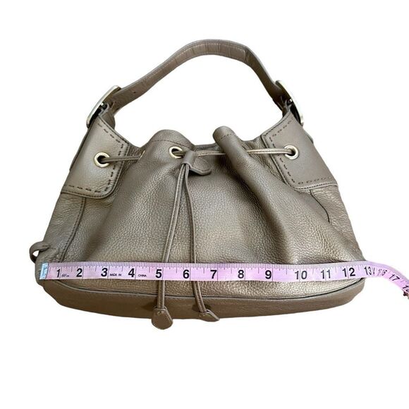 Cole Haan Metallic Gold Brass Leather Drawstring Shoulder Buckle Bag Purse Women - Picture 9 of 14